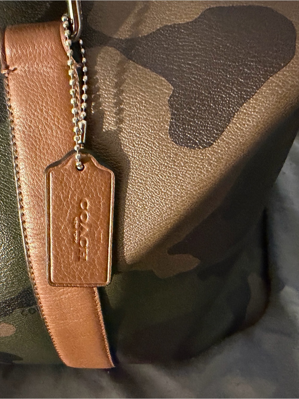 Coach Camouflage Duffel with Brown Leather Trim and Black Strap - Picture 5 of 9
